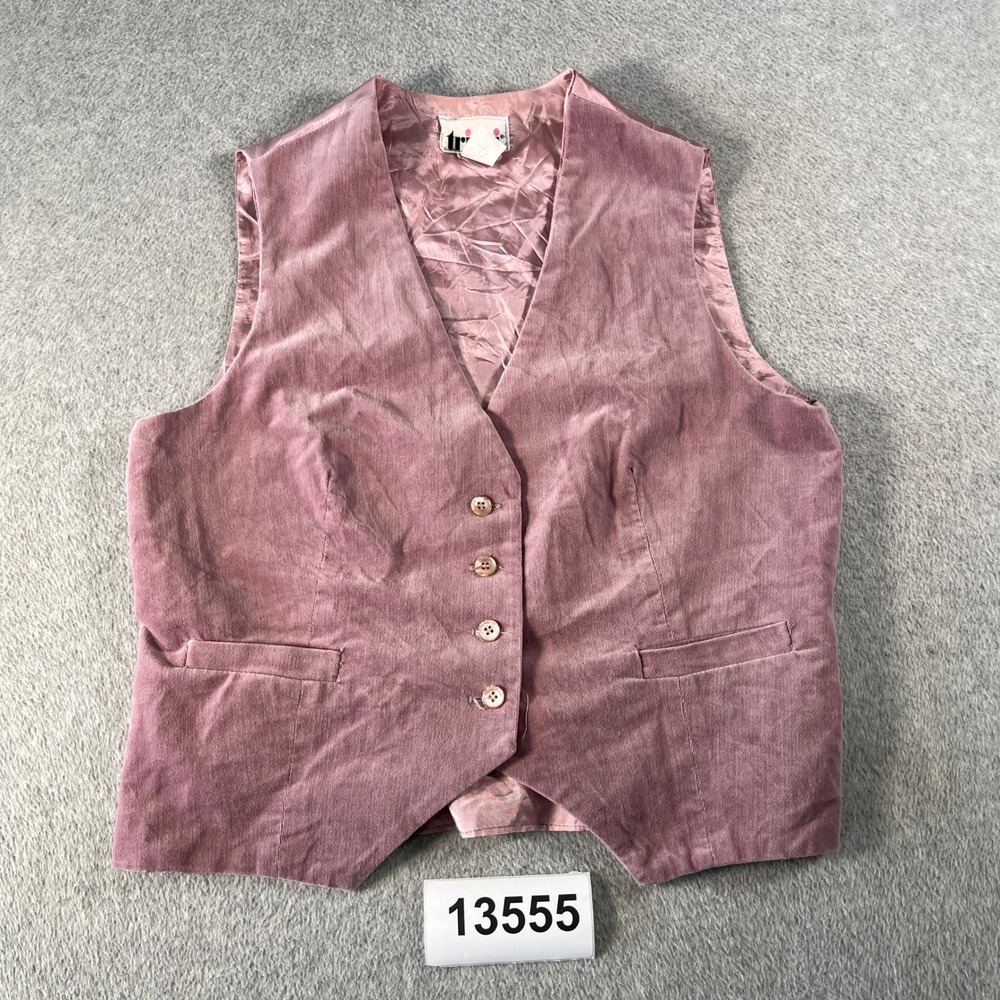 Vintage Trissi Vest Womens 16 Pink Cotton Velvet Corduroy Back Tie Formal